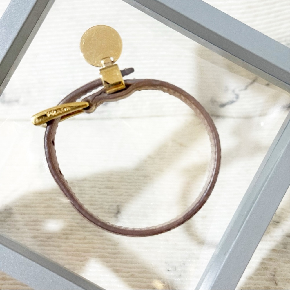 Prada Saffiano Leather Bracelet (Taupe with Gold Toned Hardware, Adjustable) - Picture 6 of 14